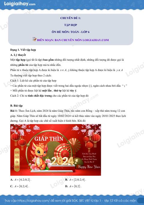 Dạng 1. Viết tập hợp Chủ đề 1 Ôn hè Toán 6